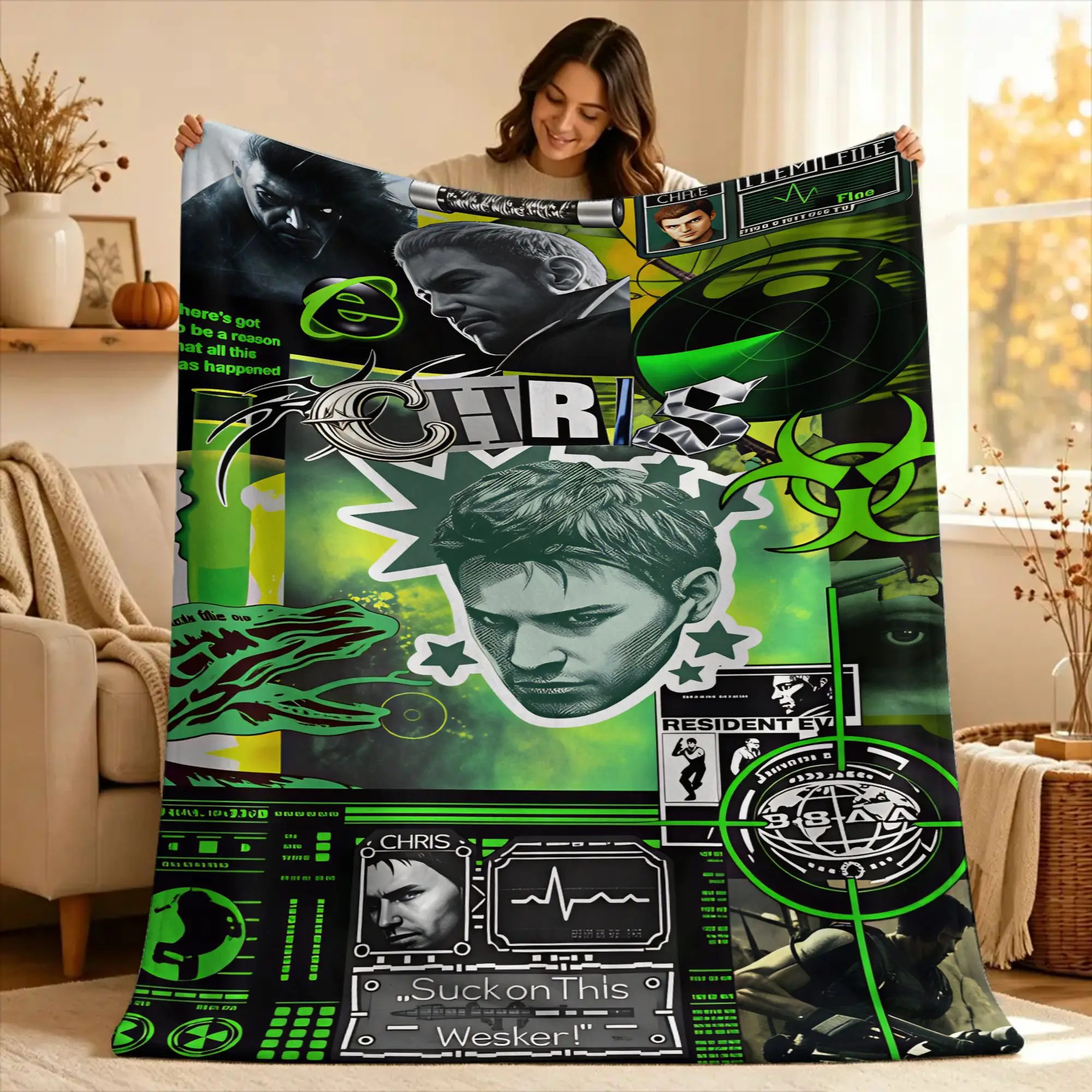 Chris Redfield Resident Evil Blanket Soft Graphic Plush Throw Blanket For Home Decor Airplane Travel Flannel Bedspread Bed Cover