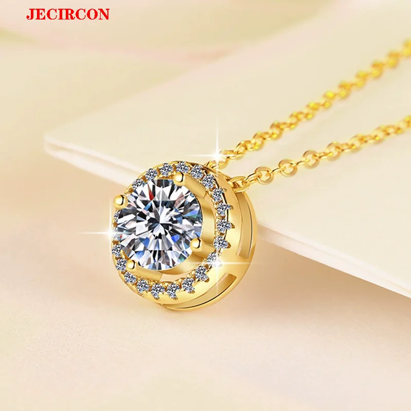 

JECIRCON 1CT Moissanite Necklace for Women, S925 Sterling Silver Round Pendant, Ultra - Sparkling Classic Fashion Party Jewelry