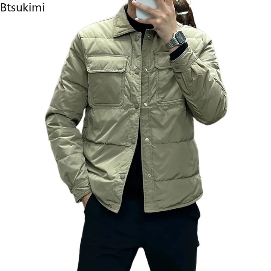 2025 Fashion Winter Warm Men Cotton Jacket Loose Casual Flip Collar Male Jacketcoat High Quality Solid Casual Multi-Pocket Parka