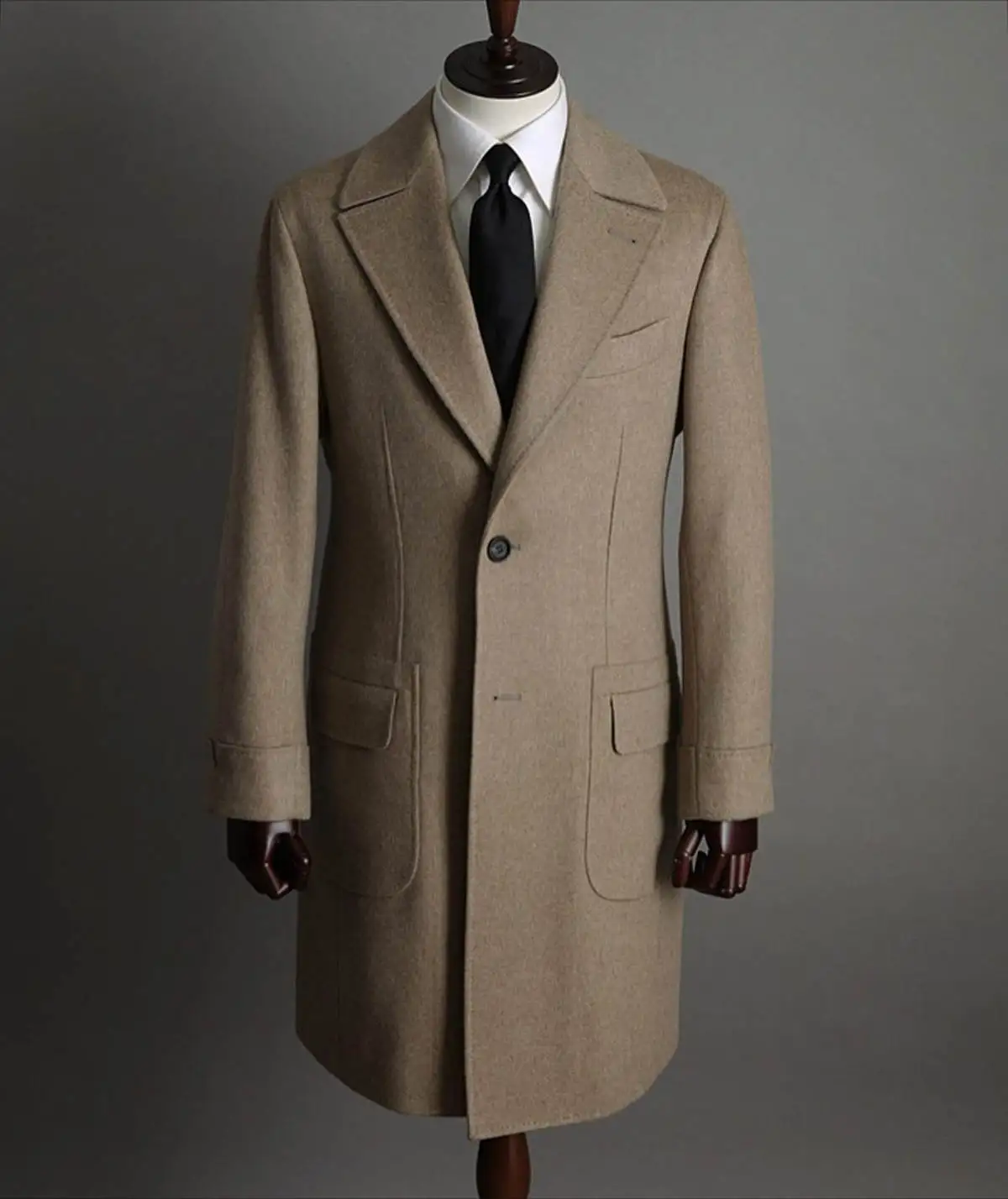 Khaki Vintage Men Coat Formal Business Tweed Peaked Lapel Custom Made Groom Wear Outfits Jacket One Piece