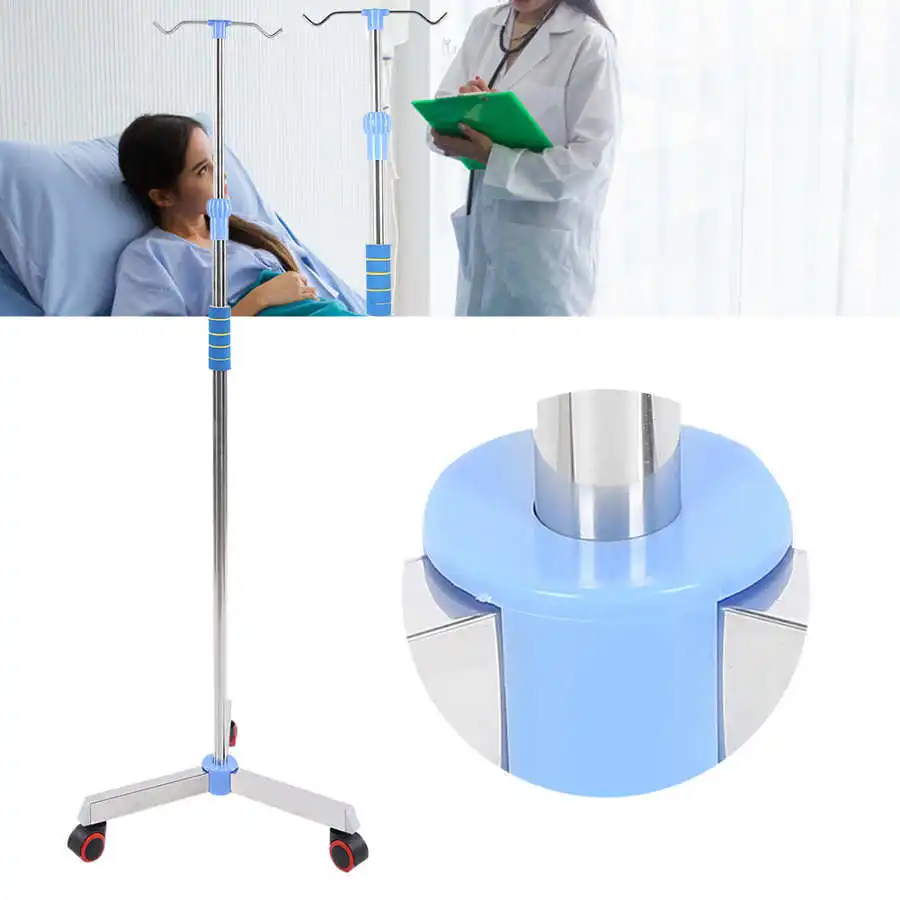 

Pole Stainless Steel Adjustable Portable IV Drip Stand Infusion Holder Wheels Home Clinic Drip Irrigation Rack