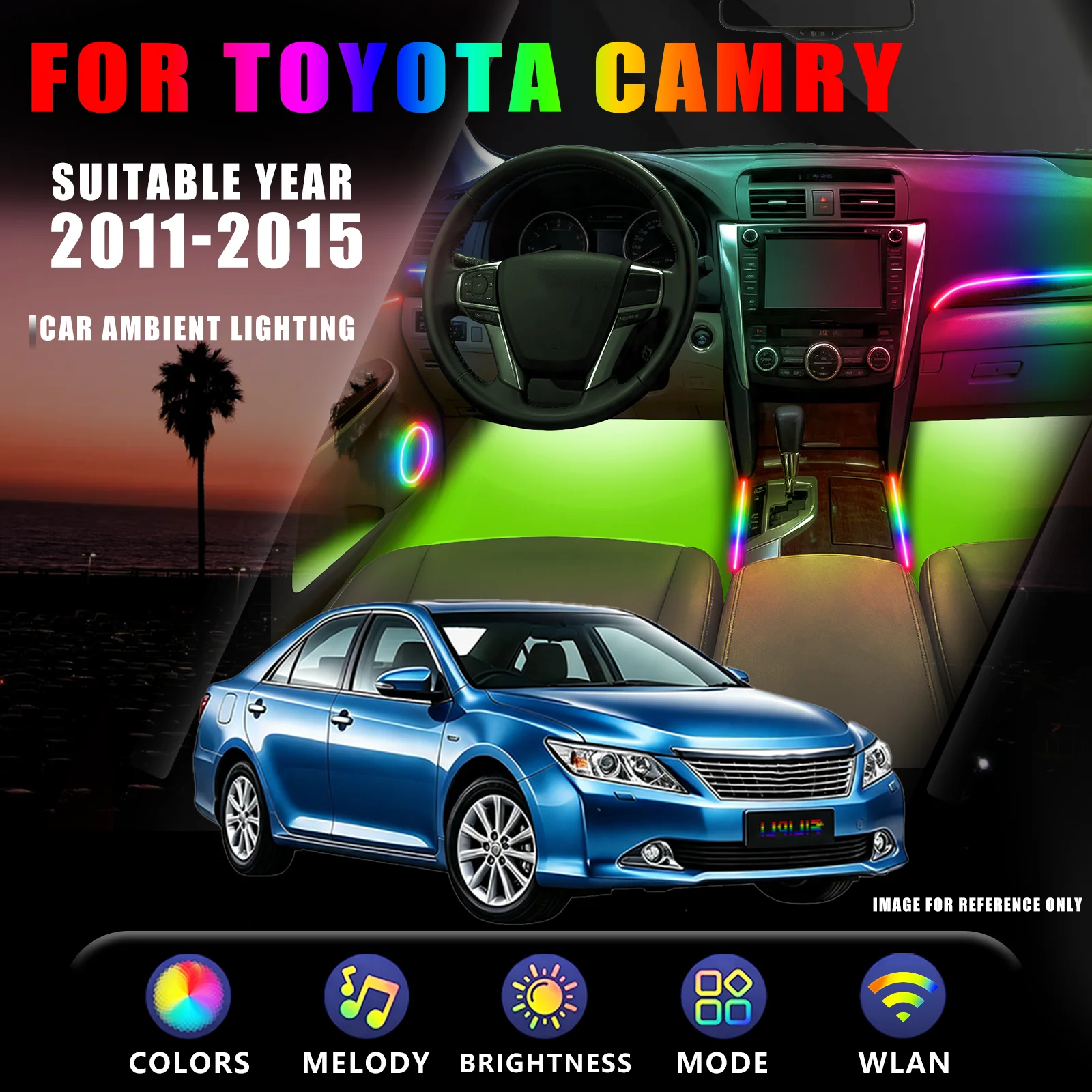 FOR TOYOTA Camry 2011-2015 YEAR DREAM COLOR 6 Lights car ambient light kit acrylic interior car led lights music sync rhythm sensing car interior light strip wlan wireless control vehicle interior retrofit decorative lamp