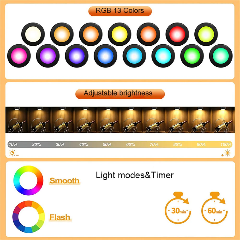 Imagem -03 - Rgb Mudando a Luz Led 62 mm Mini Lâmpada Noturna com Controle Remoto Alimentado por Bateria Cor