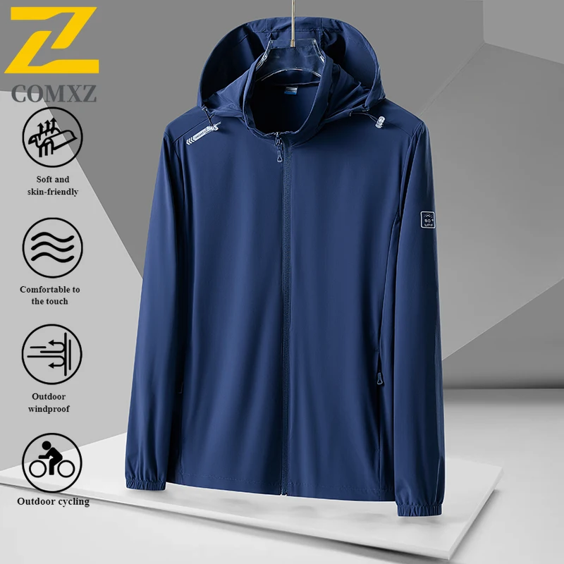 

EIAO Men's Summer Waterproof UV Protection Jacket UPF50+ Ice Silk Lightweight Outdoor Skin Coat Loose Trendy camping Windbreaker