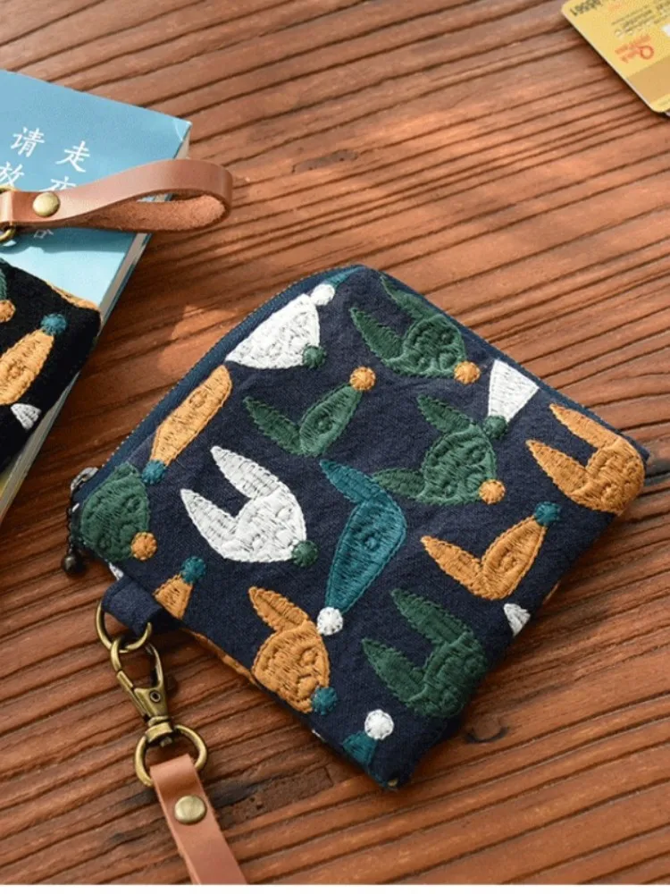 Hand Embroidered Fox Coin Purses Women Mini Wallets Kids Clutch Money Bags Female Pouch Hasp Change Purse Cute Girls Wallet