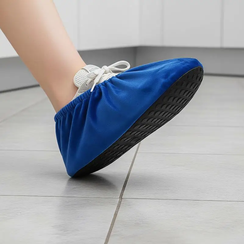 1 Paar Flanell-Schuhüberzüge, dick, wiederverwendbar, rutschfest, für den Innenbereich, schützen den Boden und Teppich, reinigen Schuhe und Hausschuhe. – Detail 1