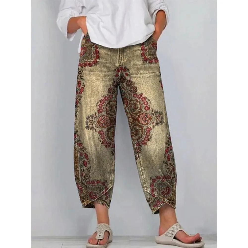 Böhmische Ethnische Tribal-Print Cropped Harem Caprihose Lose Tulpenförmige Wickelhose Knöchellange Freizeithose Baumwolle Streetwear XXS-4XL – Detail 5