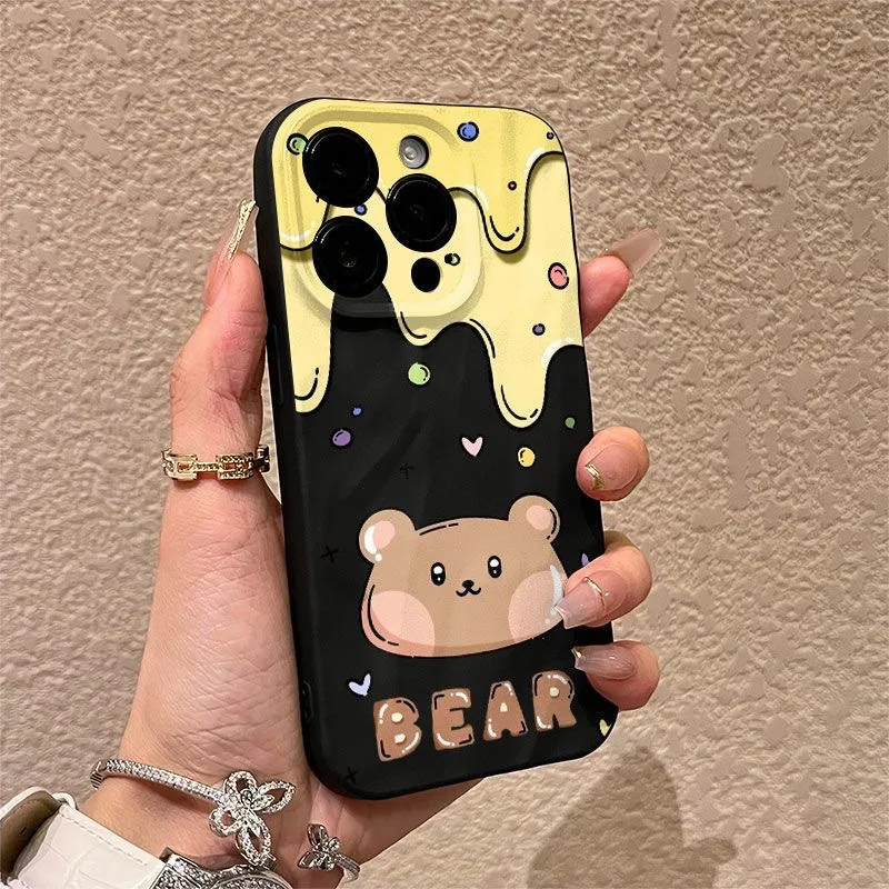 เคสโทรศัพท์แฟชั่นลายการ์ตูนรูปหมีกันกระแทกสำหรับ iPhone 15 PRO MAX 14 PLUS 13 12 11 XR XS 8 7