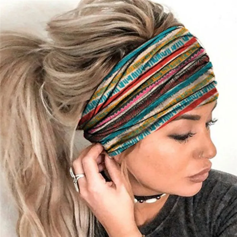 Nowe kwiat Boho z nadrukiem szerokie opaski na głowę w stylu Vintage elastyczny Turban z węzłem dla dziewcząt miękka bawełniana chustka akcesoria do