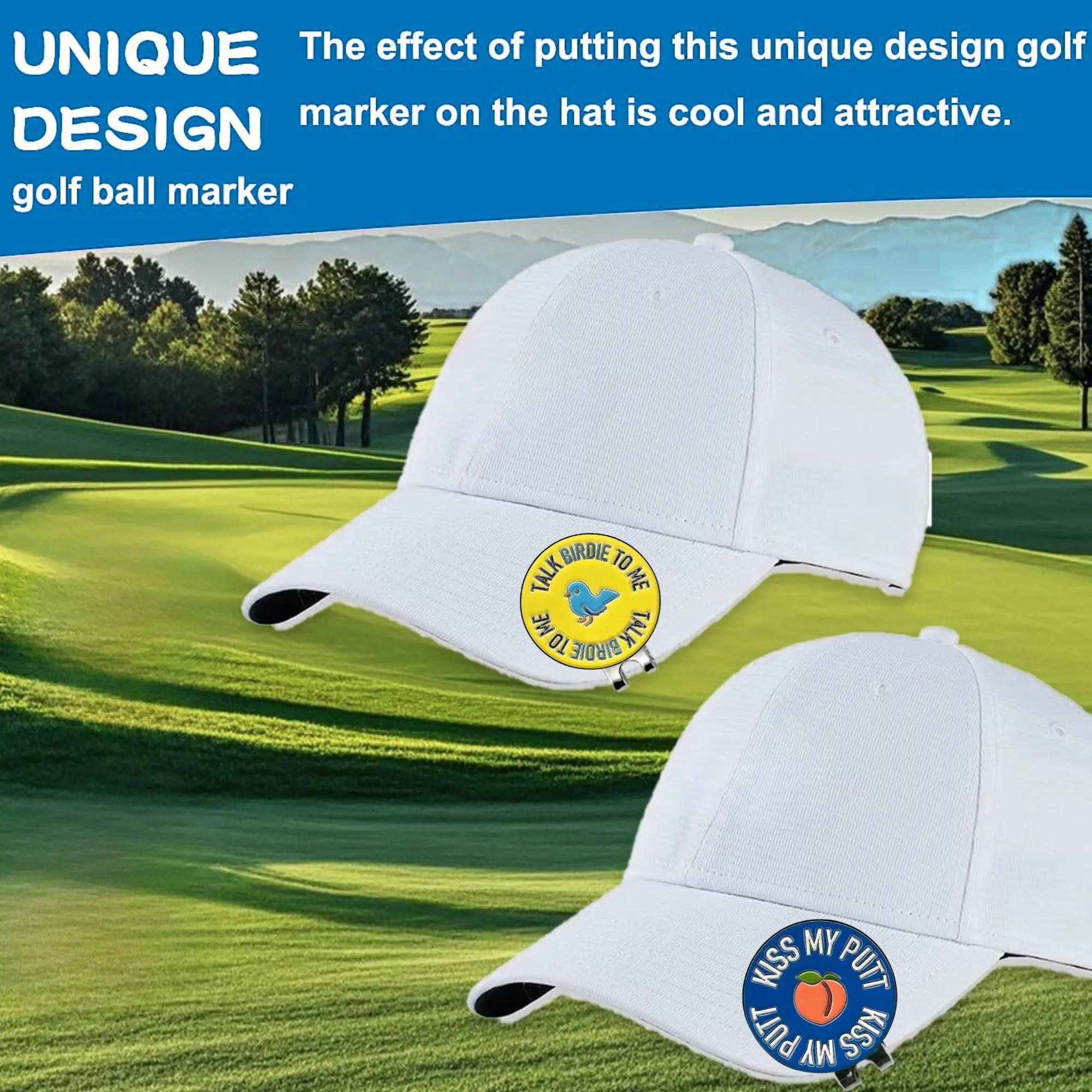 2 counts golf markers Talk Birdie to Me  Funny Emoji Golf Ball Marker with Hat Clip  Mens and Womens Golf Novelty Gift Set Inclu view 5