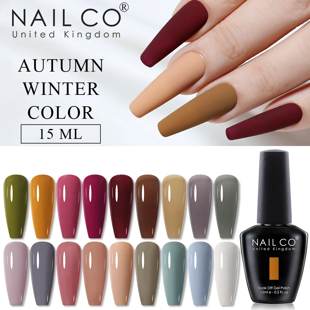 

NAILCO 15ml Nail Gel Polish Vernis Semi Permanent UV Varnish Gel Nail Art Polish Gel Manicure Top Base Coat Hybrid Design Colors