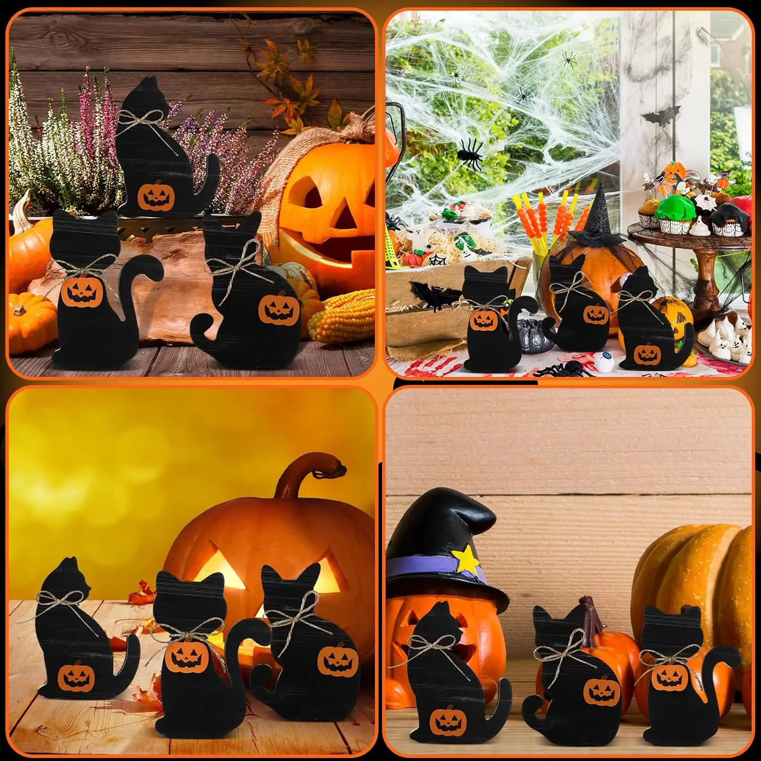 

3 шт. украшения для Хэллоуина, домашний декор для стола с черным котом, черный кот, деревянный блок, знак, многоуровневый декор для подноса на Хэллоуин, деревенский