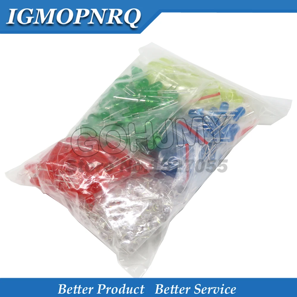 500Pcs/lot 5MM LED Diode Kit Mixed Color Red Green Yellow Blue White  5value*100pcs