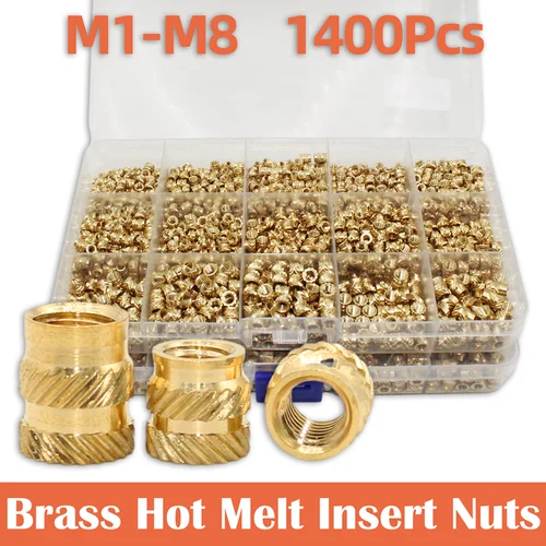 Kit de tuercas de inserción roscadas de latón M2 M2.5 M3 M4 M5 M6 M8 Calor de fusión en caliente moleteado incrustar inserción de cobre de inyección para plástico de impresión 3D