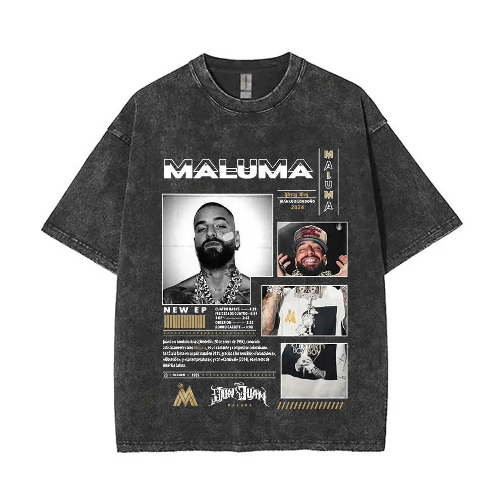 Vintage Washed Rapper Maluma Pretty Dirty Europet Tour 2025 T-shirt Men Women Fashion Oversized Tshirt Male Hip Hop Streetwear - Image 2