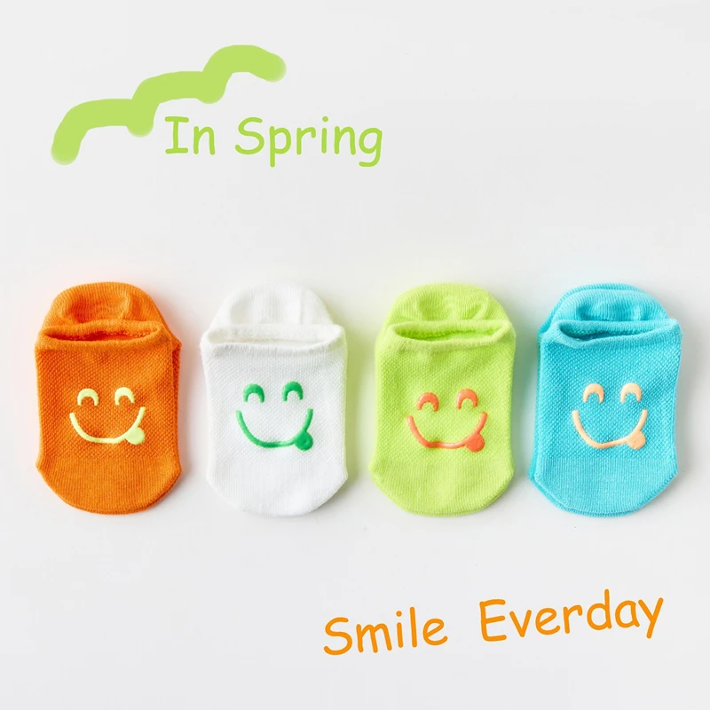 Children Socks 4 Pairs / Lot Baby Socks For Girls Boys Candy Smile Summer Spring Cotton Breathable Soft Socks Baby Clothing