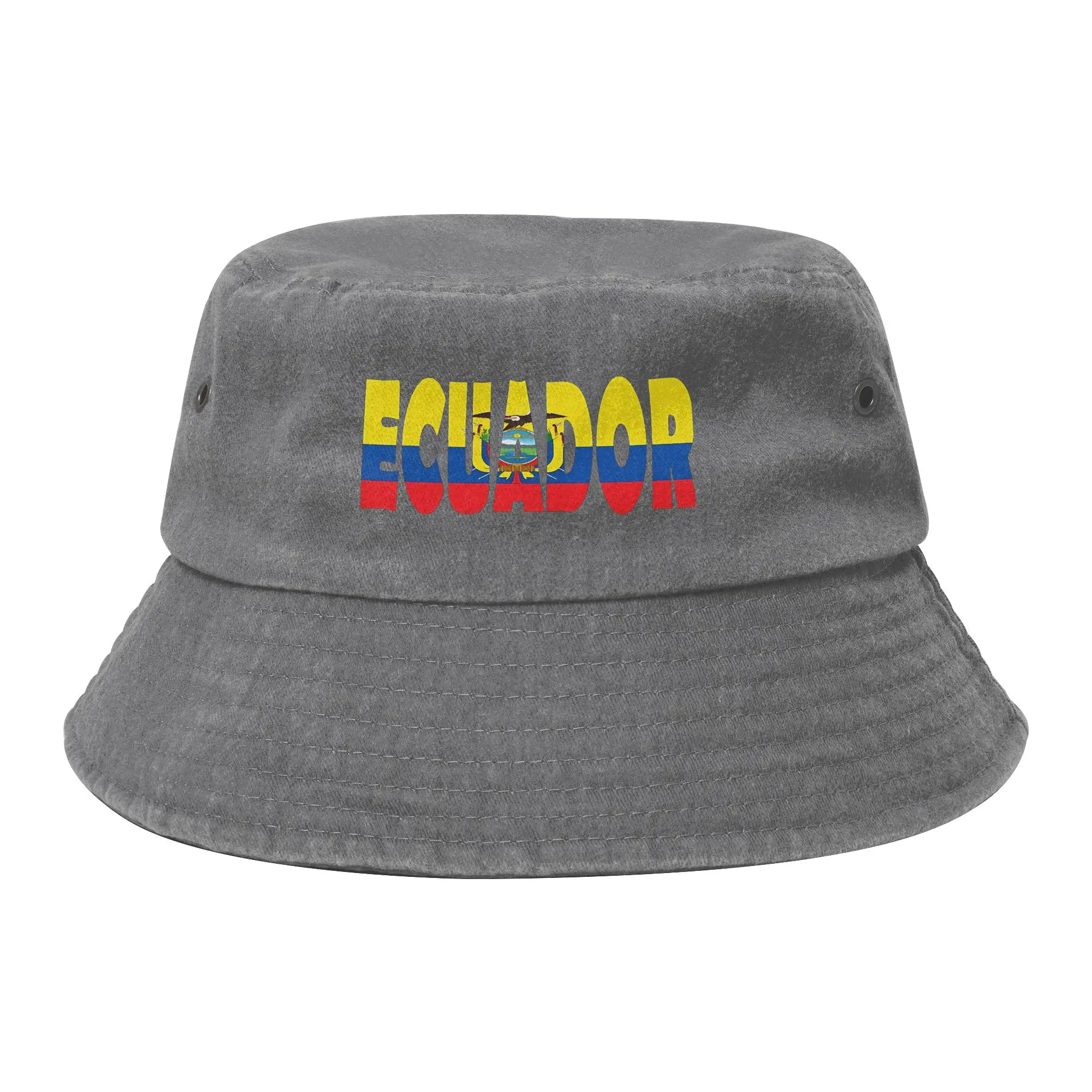 Ecuador Flag Cotton Bucket Hat for Woman Summer Vocation  Denim Bob Hat Fashion for Vacation