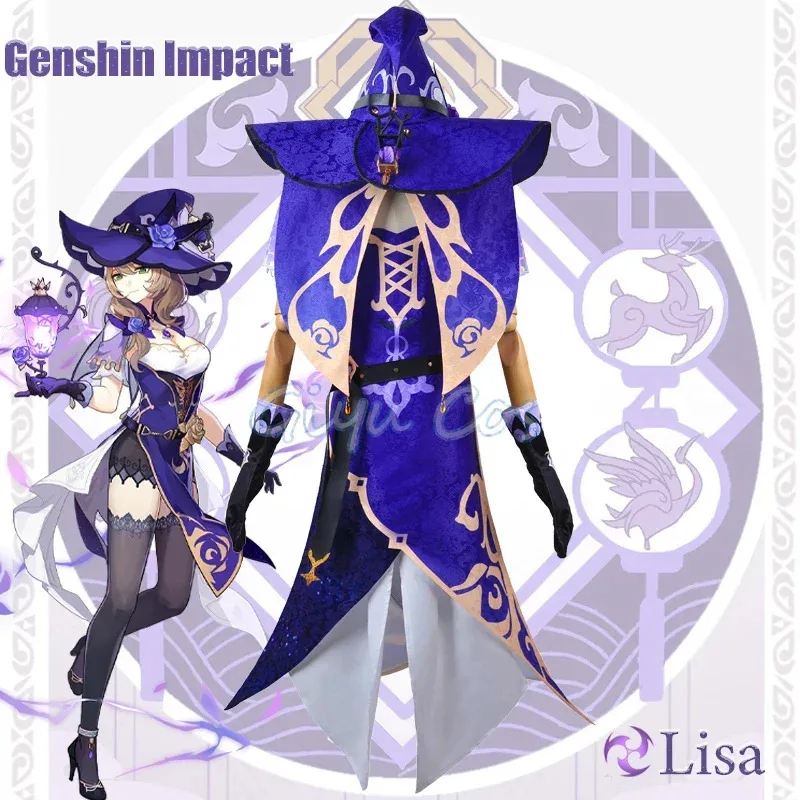 OP01 Genshin Impact Lisa คอสเพลย์เครื่องแต่งกายผู้ใหญ่ Carnival ชุดอะนิเมะฮาโลวีนเครื่องแต่งกายผู้หญิง Game6Gd @!