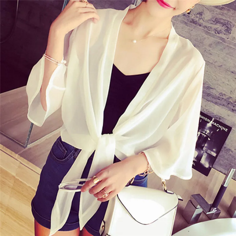 Women Thin Coat Casual Lace Bow Summer Sun Protection Clothes Female Cardigan Shirt Clothing Tops Blouse For Woman Covers Blusa