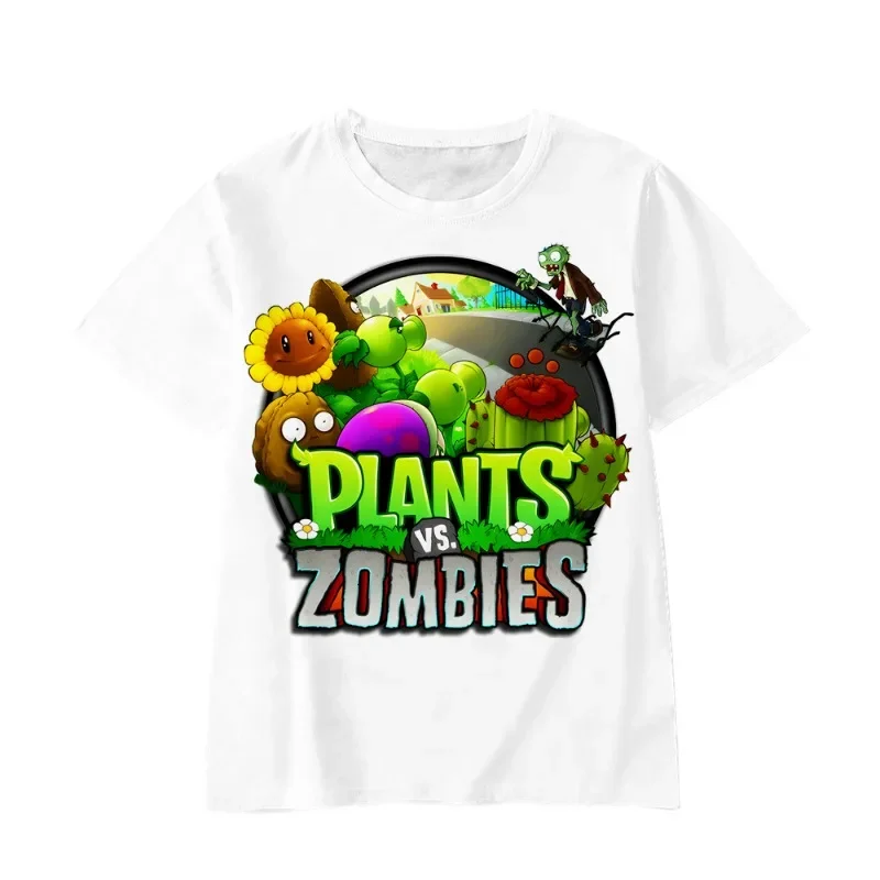 

New Plants Vs. Zombies Summer Digital Print Cartoon T-Shirt for Kids Breathable Short Sleeve Game Graphic Tee for Boys & Girls