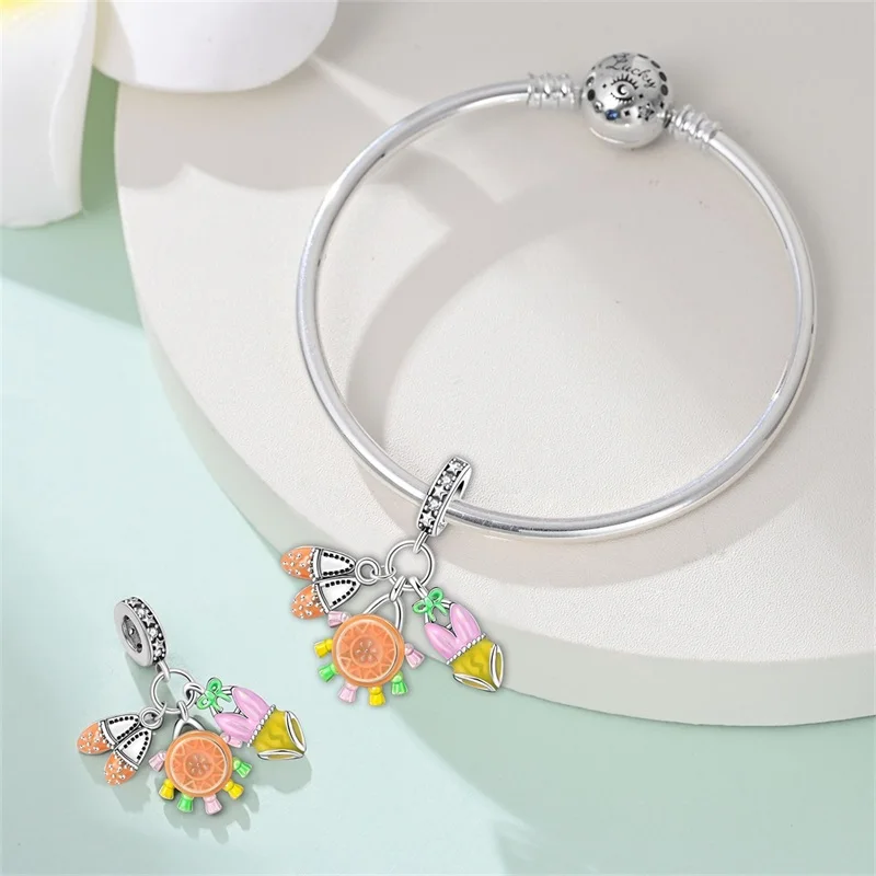 Plata de ley 925 al 100% Summer Series Badminton Racket Avocado Beaded Fit Original Bracelet DIY Jewelry Making Women's Gift