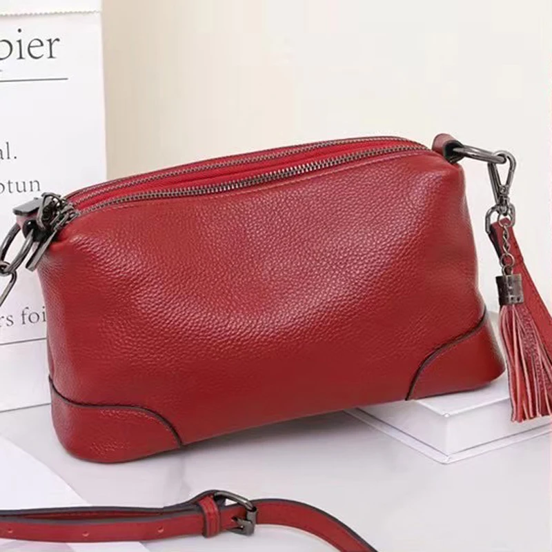 Imagem -02 - Compartimento Triplo Crossbody Bolsa para Mulheres Correias Bolsa de Ombro Feminino 100 Real Bolsa de Couro de Vaca Borlas Hobo Genuína T135