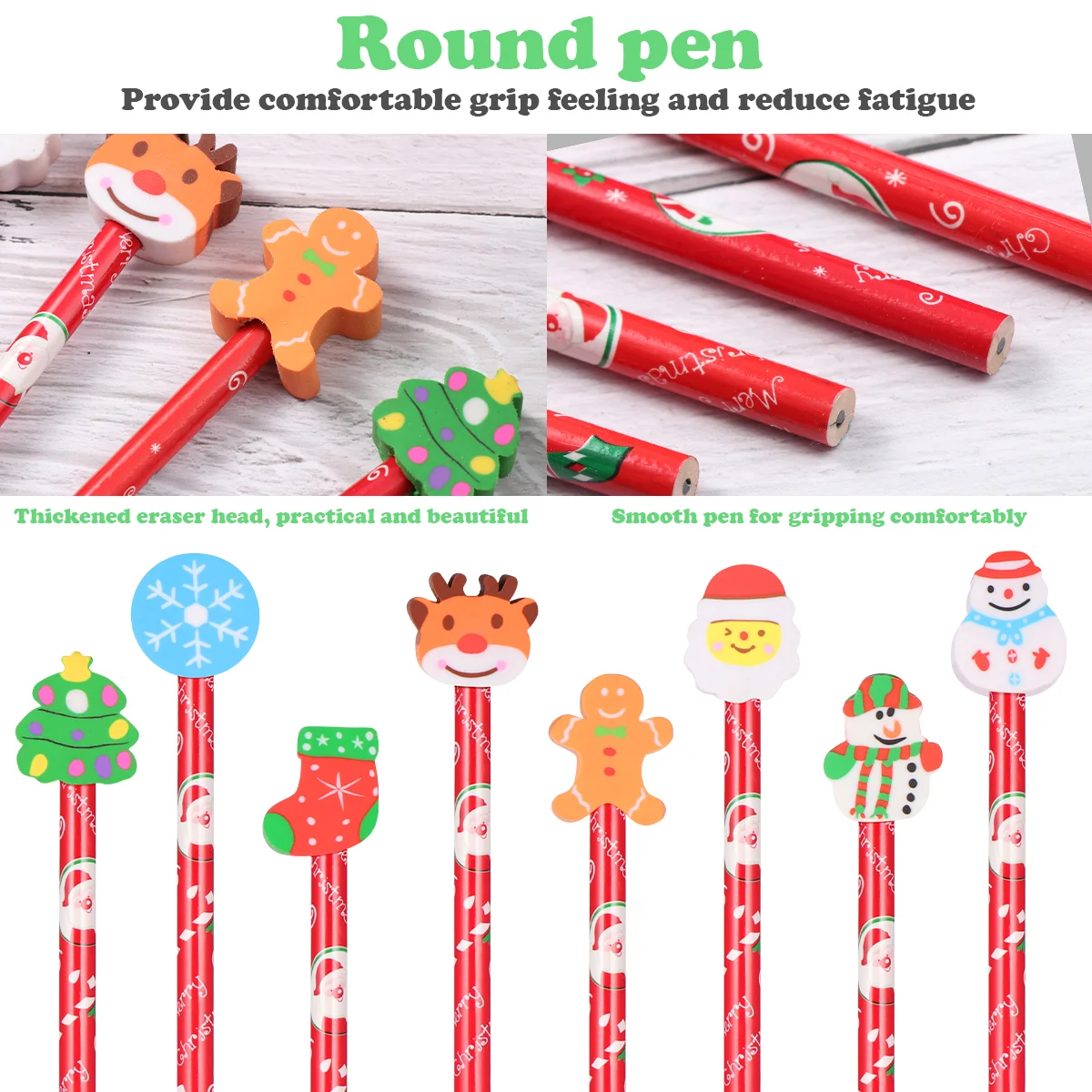 

Cute Stationary Erasers for Kids Cartoon Pencil Christmas Xmas Pencils with Gifts