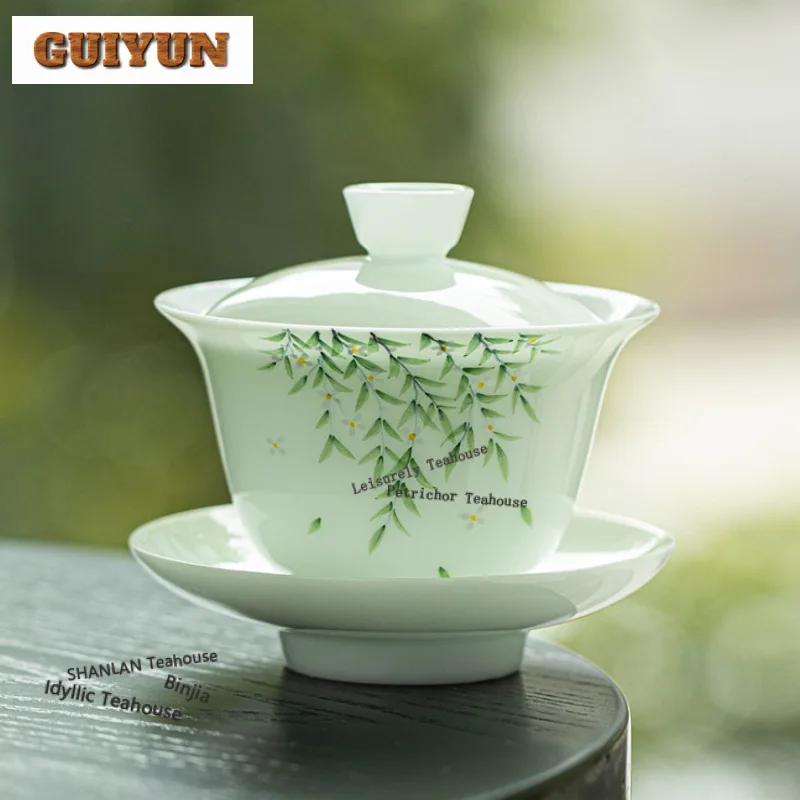 

120 мл ручная роспись ива Гайвань, антикварная чайная подставка, чайная чаша с крышкой, комплект крышки для заваривания чая, миска, посуда, аксессуары для рукоделия