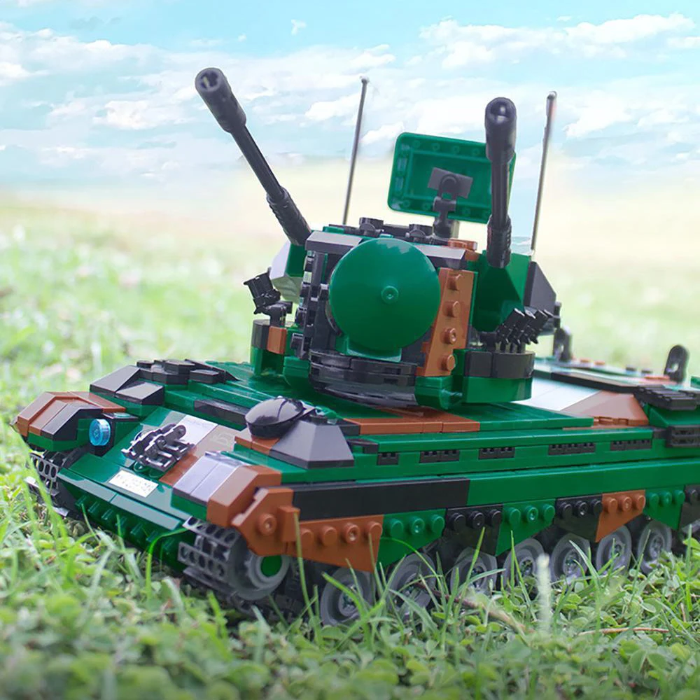 Mainan Koleksi Hobi Militer DIY Model Bata Truk Pengangkut Tank Blok Tank Anti Pesawat Terbang Cheetah Jerman Perang Dunia II