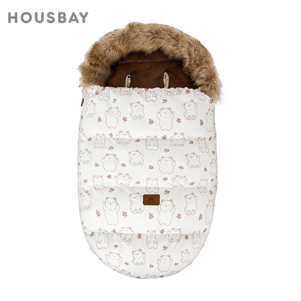 

Baby Stroller Footmuff Universal Pram Socks Beige Bear Fluffy Removable Fur Collar Winter Windproof Envelope In Stroller