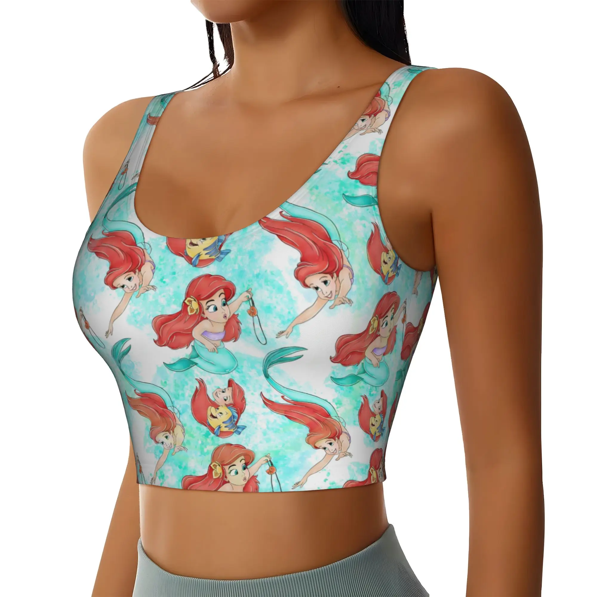 Custom Littles Anime Mermaides Workout Crop Tank Tops Women's Seamless Cartoon  Yoga Running Sports Bras