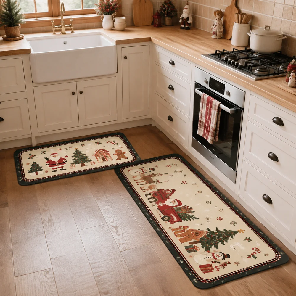 VIKAMA 1pc/2pc Kitchen Rug Easy To Clean - Restaurant Corridor - Laundry Room - Entrance Floor Mats - Christmas Festival Decor