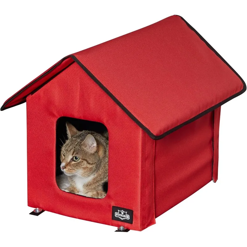 

Heated Cat House - Double-door cat bed with zipper roof, pet heating pad and Sherpa cover - Garage (red)