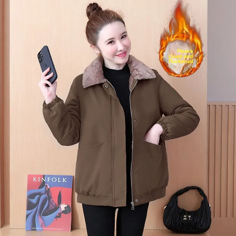 

Thiened Fce Warm Cotton Jaet Casual Outerwear Winter New Sle plus Size Slimming Thiened Cotton Coat Versatile Fa...