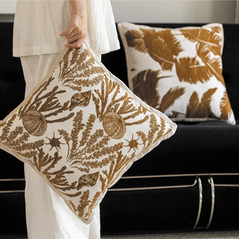 

Luxury Orange Brown Jacquard Cushion Cover Luxury Square Chenille Pillow Covers Decorative Modern and Elegant Home Pillow Case