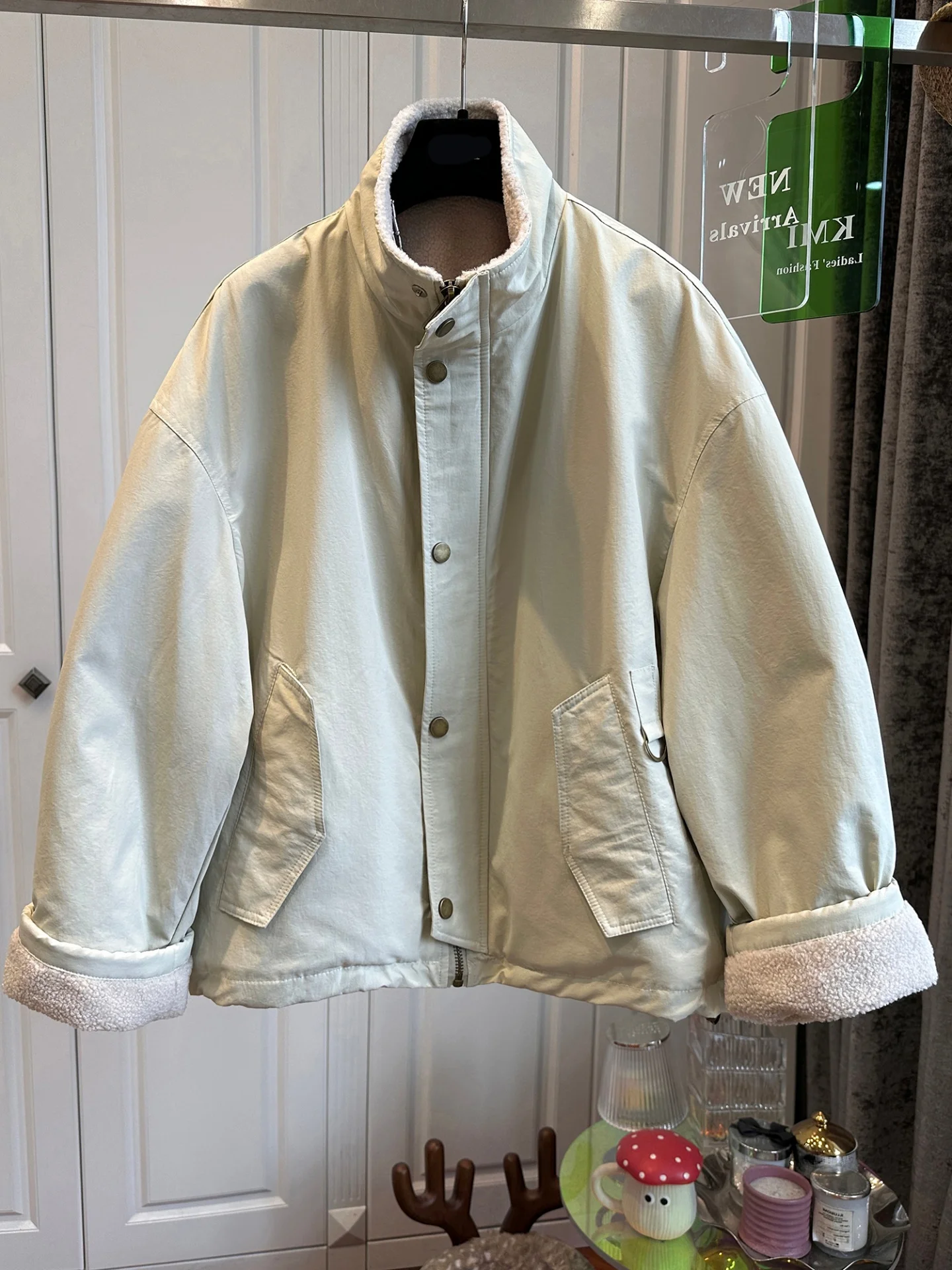 

Winter Fashion Stand Collar Spliced Lamb Wool Women's Jacket Korean Casual Solid Color Zipper Outerwear Loose Warm Cotton Coat