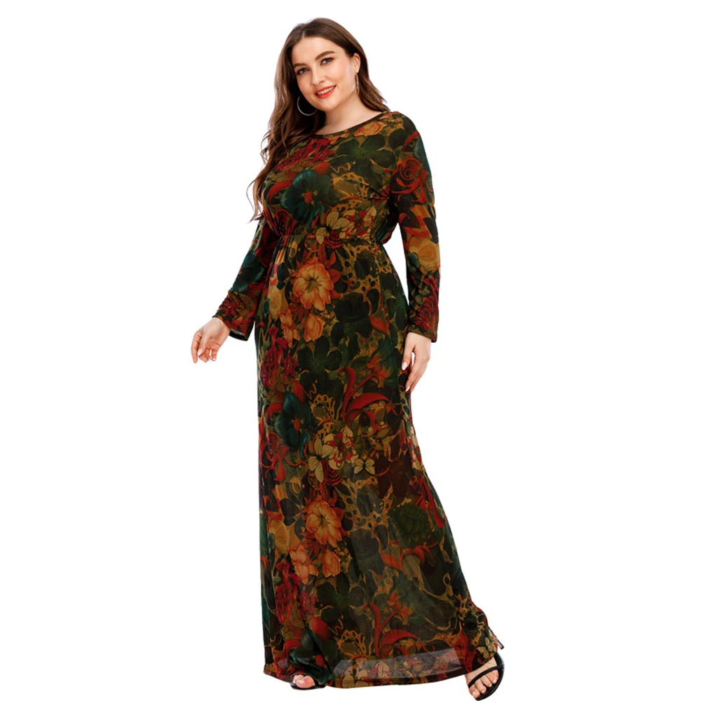 XL-6XL Curvy Ladies Dresses 2024 With Long Sleeve Elegant Dress For Chubby Plus Size Clothing Mother Gift 40 50 60 Years Old