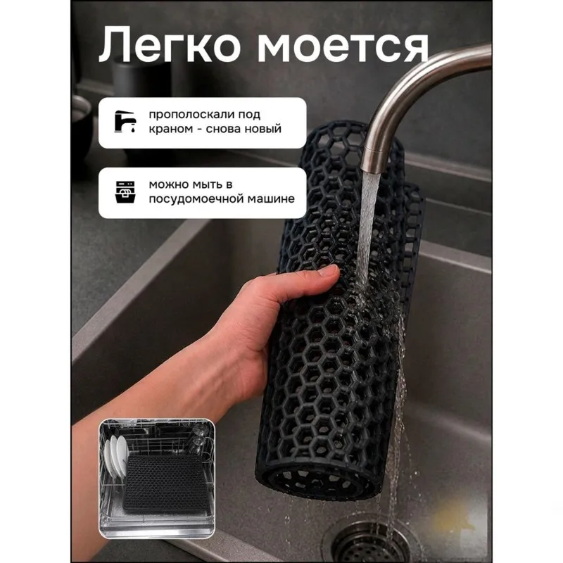 A96K-Silicone Sink Mat 30.5X30.5 Cm, 1 Pc, Dark Gray - Compact Square Kitchen Sink Protector, Non-Slip, Scratch-Resistant