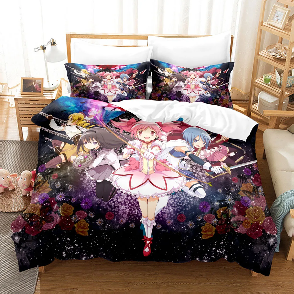 Kawaii أنيمي Puella Magi Madoka Magica مجموعات الفراش حاف مجموعة غطاء مع المخدة التوأم كامل الملكة الملك المفارش أغطية سرير