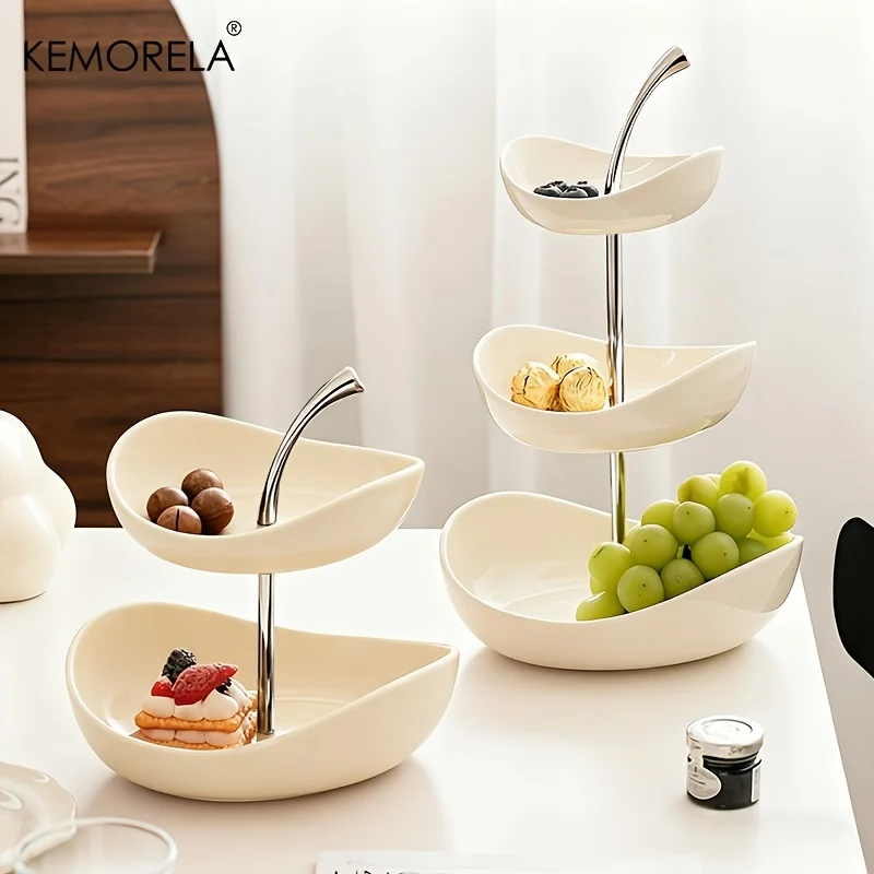 Double-Layer and Triple-Layer Ceramic Fruit Platter for Home and Salon Use, Ideal for Coffee Tables, Snacks, Desserts and Displa