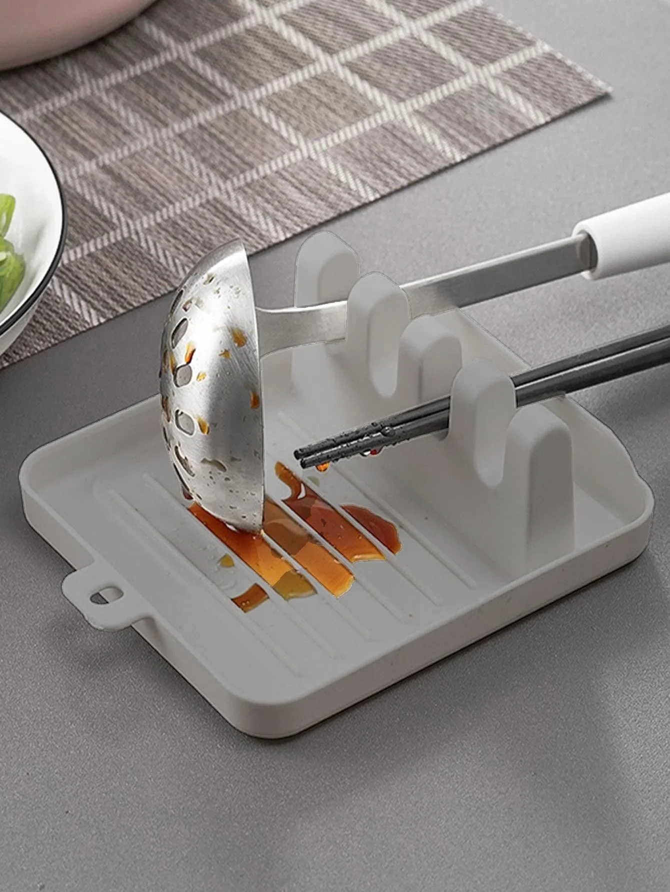 

Kitchen spatula rack Soup spoon mat chopsticks rack Household countertop spatula drain pot lid rack gray 1