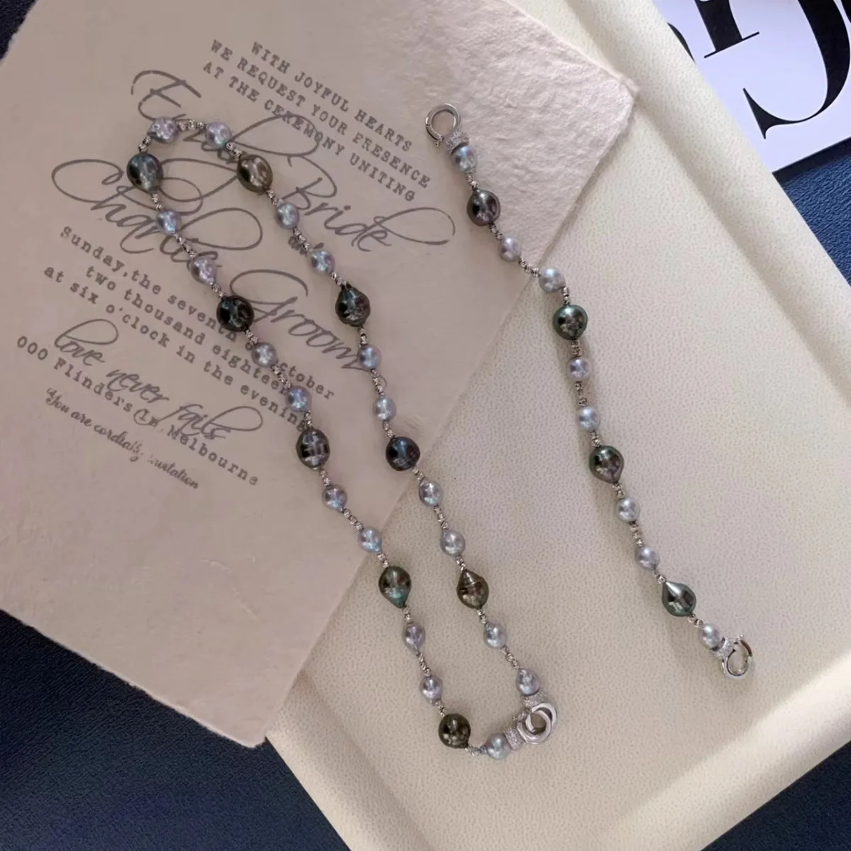 

Natural Saltwater Tahitian & Akoya Pearl Necklace Bracelet Set, Baroque Keshi Versatile Sweater Chain, Elegant Pearl Jewelry