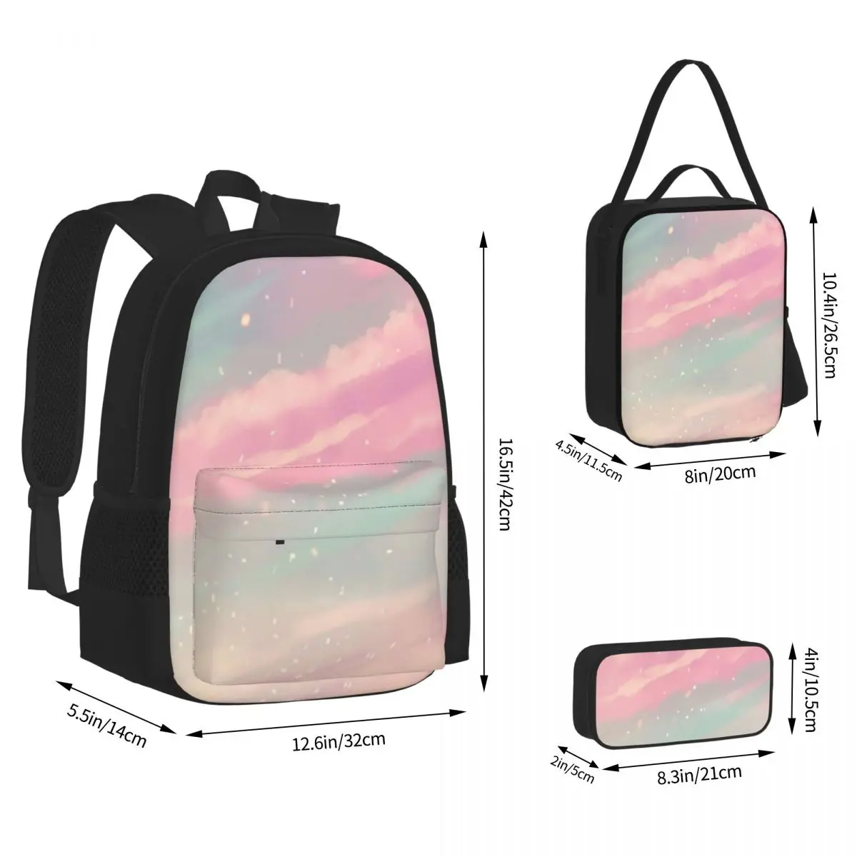 Dreamy Cloud Backpacks Boys Girls Bookbag School Bags Rucksack Lunch Bag Pen Bag Three-Piece Set