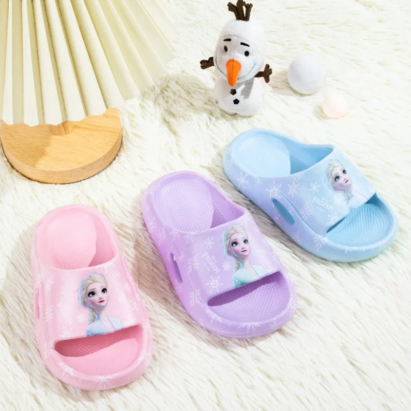 

Disney Children's Home Slippers Girls' Summer Home Bathrooms Cartoon Frozen Princess Elsa Sandals Summer Beach Floor Shoes