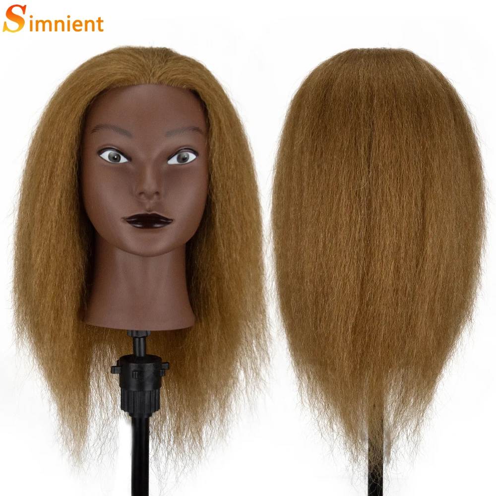 100% Real Hair Mannequin Head With Clamp Stand Fluffy Yaki Hair Mannequin Head Training Doll For Hairstylist Practice Styling