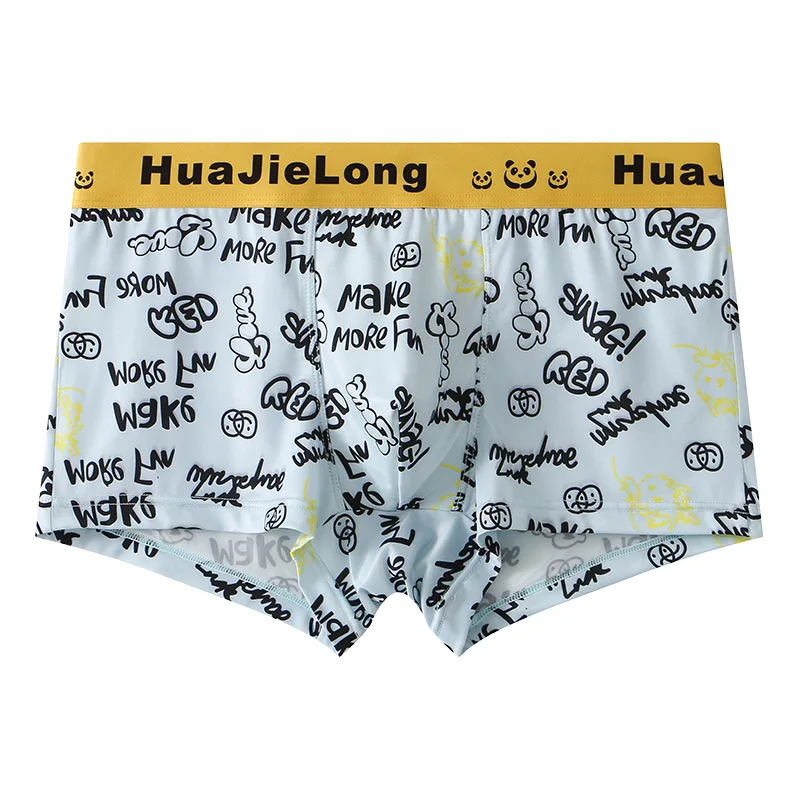 Mens Boxers Cartoon Printed Underwear Mid-Waist U Convex Pouch Panties Thin Breathable Panties Translucent Skinny Underpants