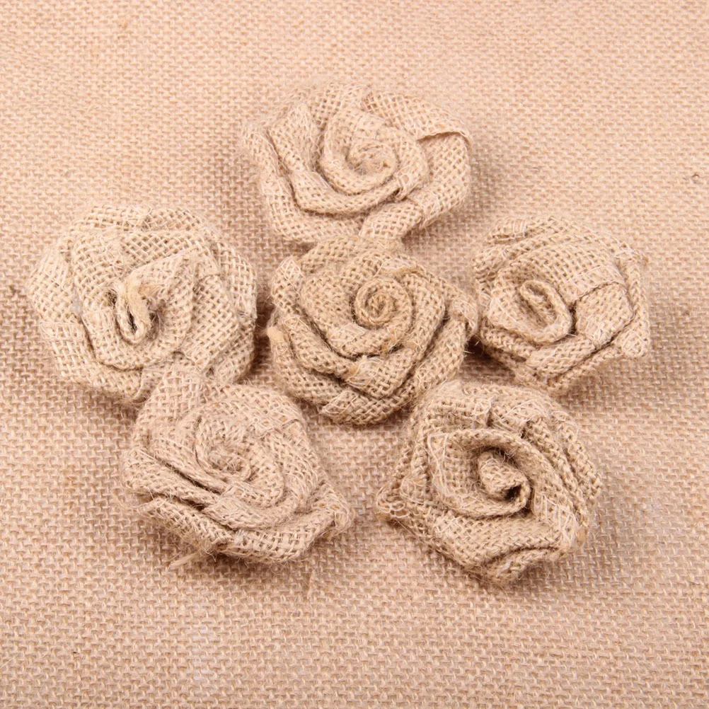 

6Pcs Hessian Rose Flower Jute Fabric Lightweight Portable DIY Projects Nice Gift for Flower Lovers Collectors Brulap Roses