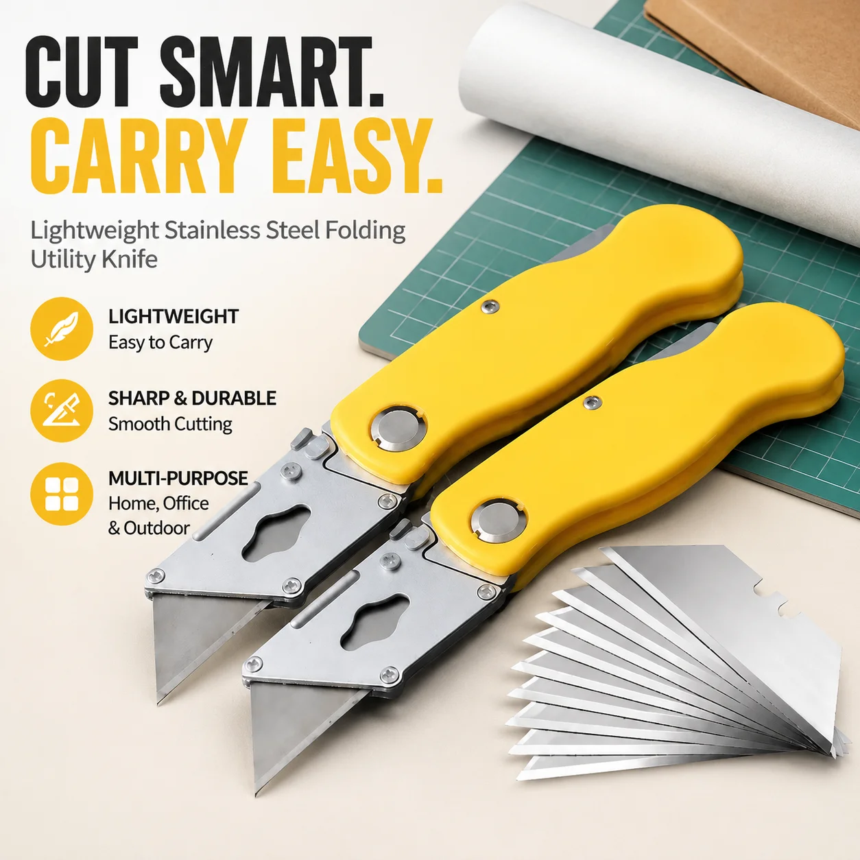Lightweight Stainless Steel Folding Utility Knife Portable Wallpaper Paper Cutter Practical Outdoor Cutting Tool