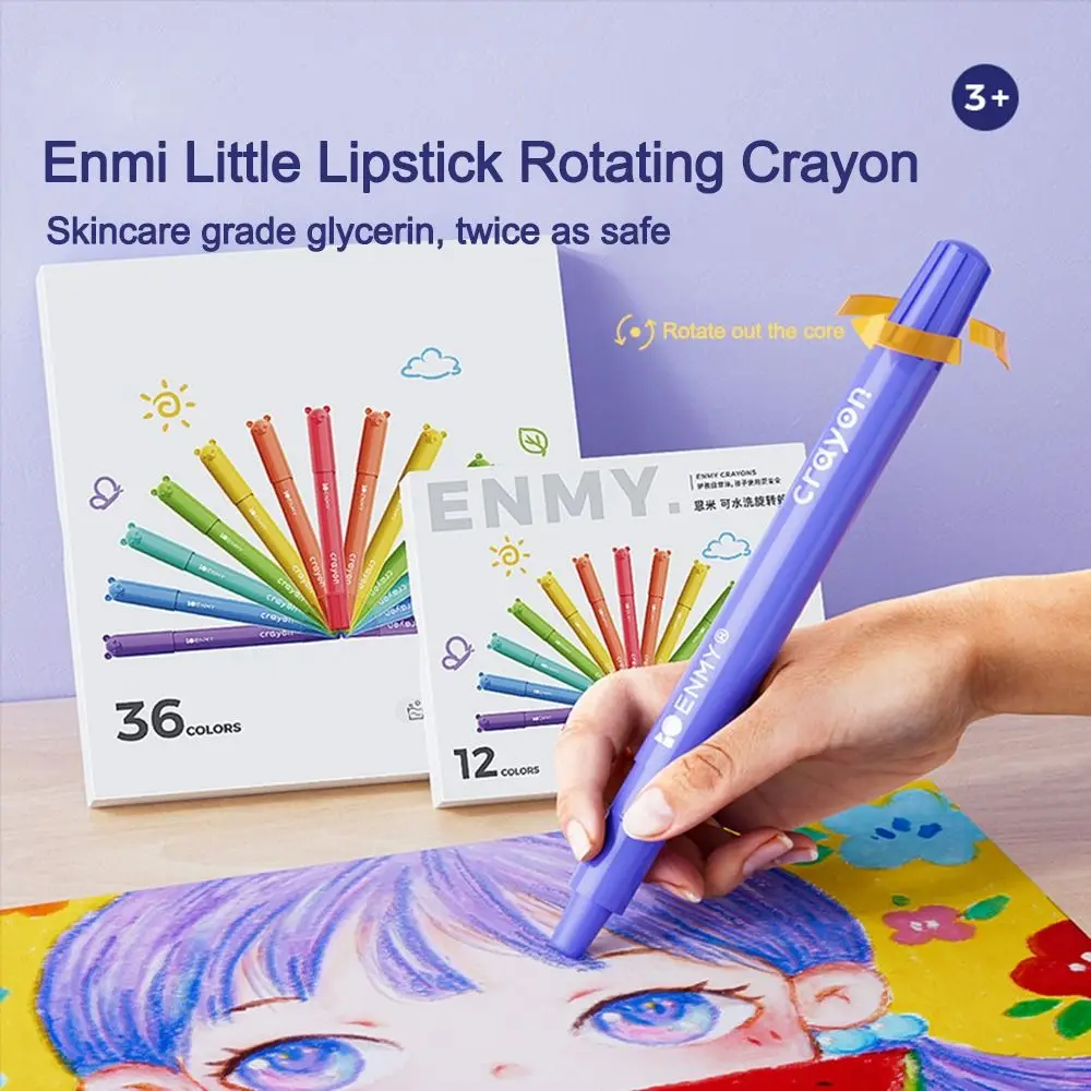 回転コア付きオイルパステル、高品質、洗える、色付きクレヨン、汚れた手なし、学生用塗装ツール、12色、24色、36色、48色