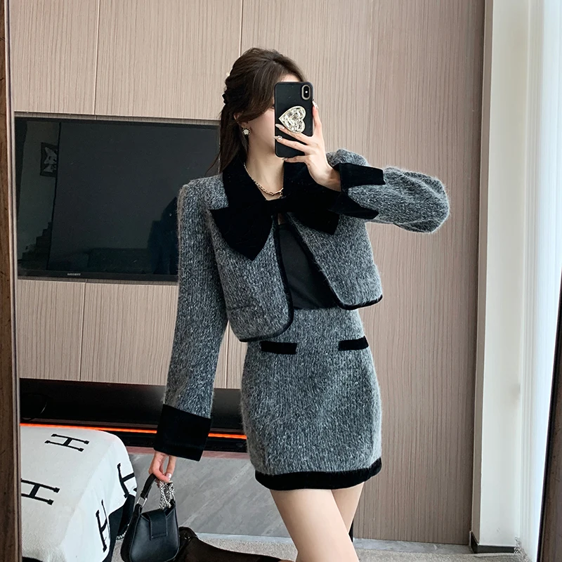 

UNXX Real Shot Sweet and Spicy Little Chic Suit, 2023 New High-end Woolen Short Jacket Half-skirt Women's Two-piece Set Hot Sale